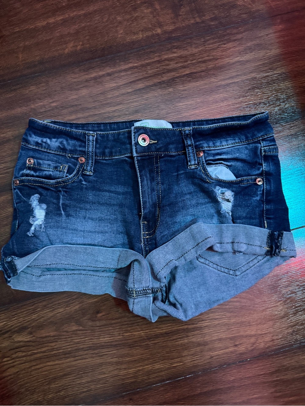 Dark Wash Distressed Roll-Cuff Jean Shorts